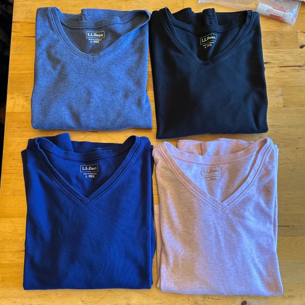 L.L. bean Women's V-neck cotton tees, 3/4 sleeve, Large, 4 pieces